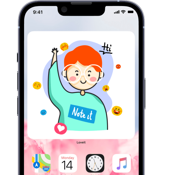 LoveIt widget showing a live drawing note on the home screen